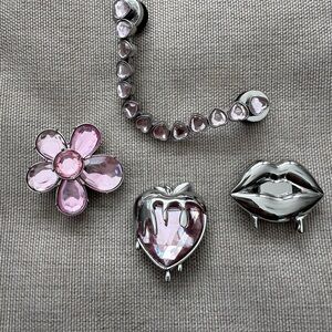 “Bundle” of 4 - Authentic Crocs Metal “Silver & Pink” Bling Jibbitz